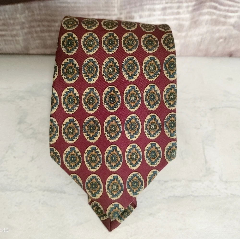 Land'd End Men's Elegant Burgundy Maroo Abstract Patterned Tie Formal Business